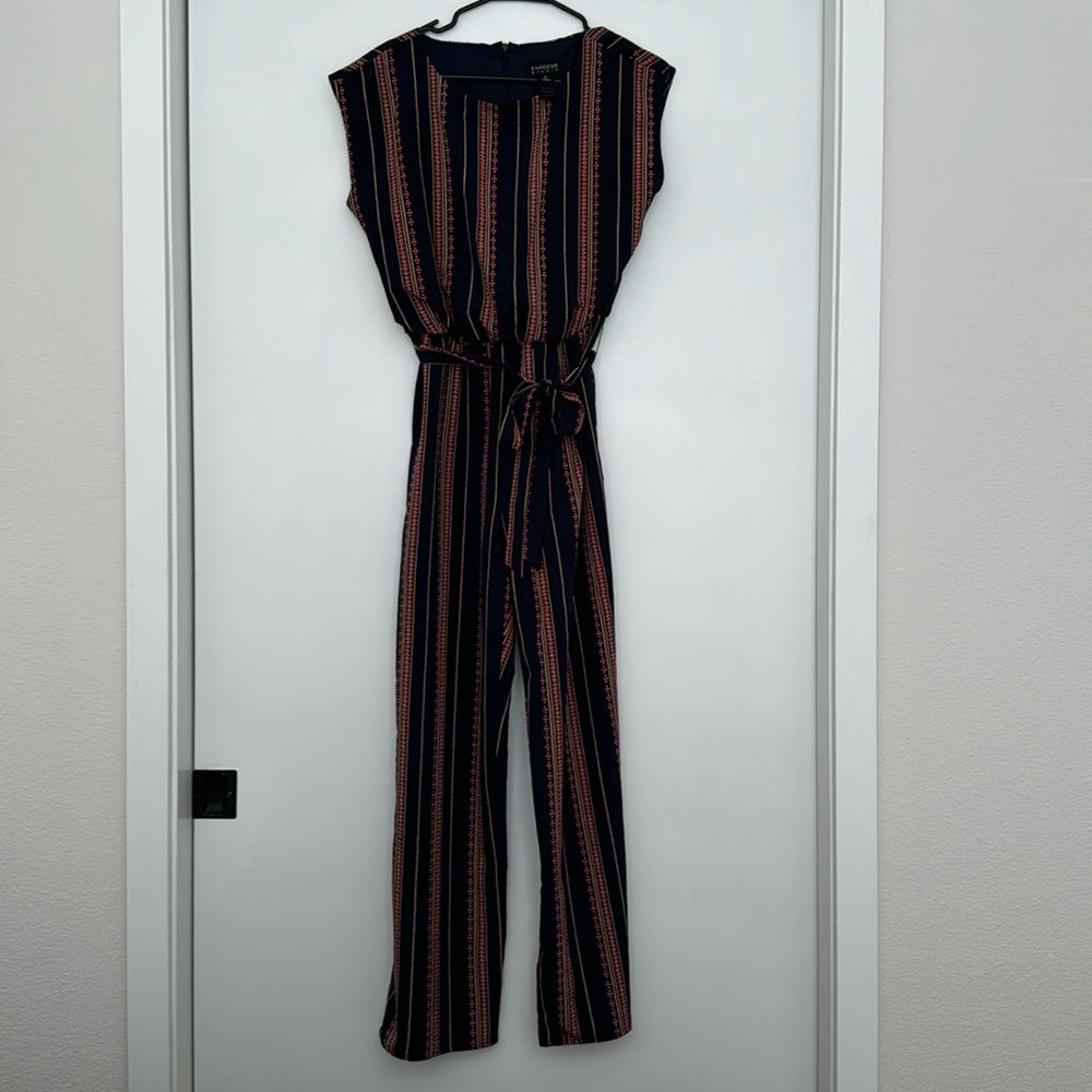 Enfocus Studio Women's One-Piece Jumpsuit Navy Geometric Straight Leg Size 6